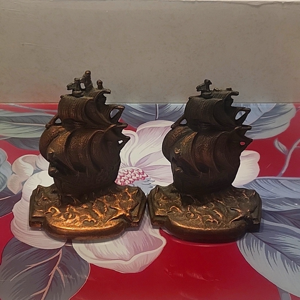 Antique Bronze Ship Bookends